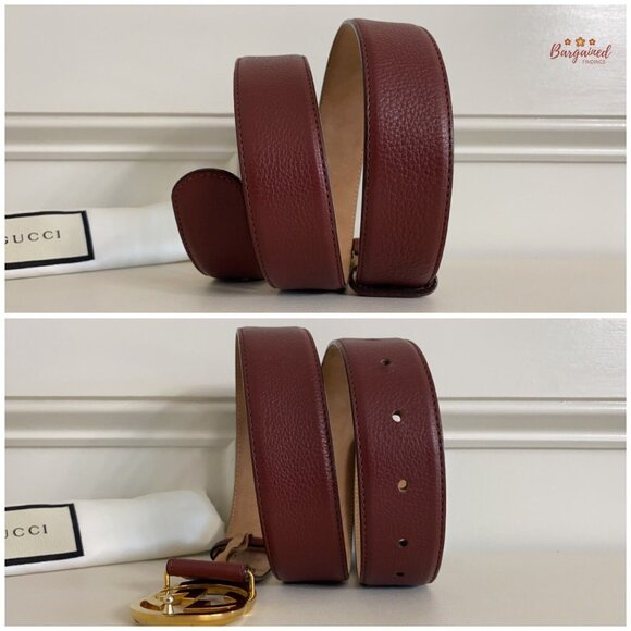 Authentic Gucci Red Pebbled Leather Gold Interlocking G Buckle Belt 95/38 - Picture 8 of 13